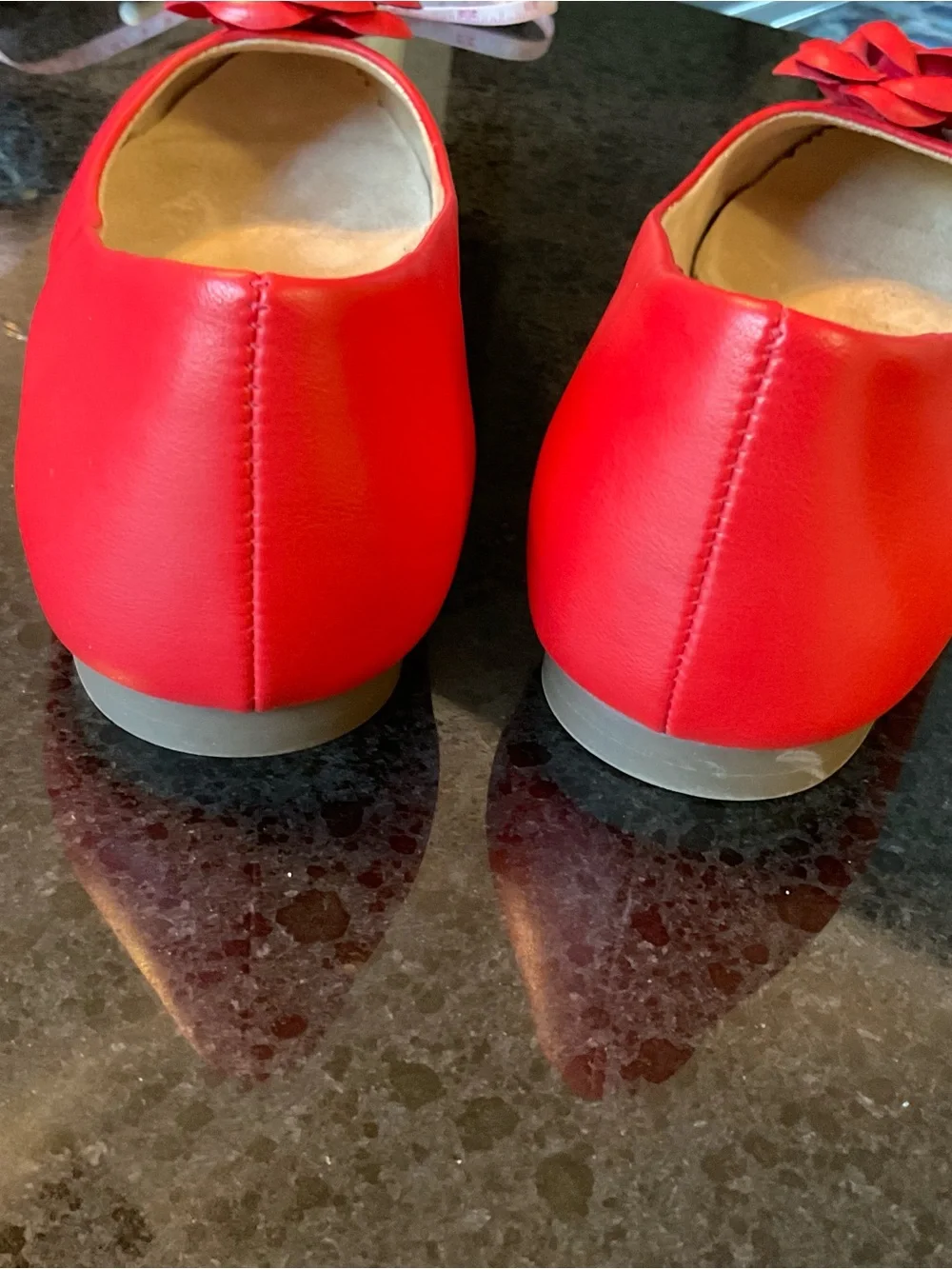 Kim Rogers Red Floral Rose Accent Rounded Point-Toe Ballet Flats